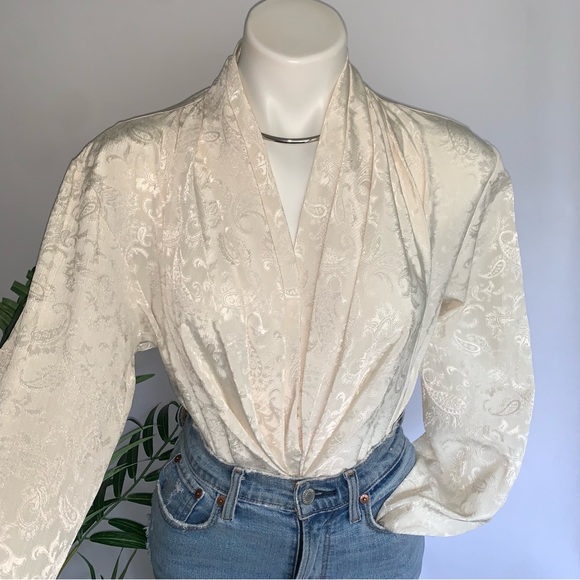 Vintage Tops - v i n t a g e :: Draped Pleated Satin Floral Brocade Blouse